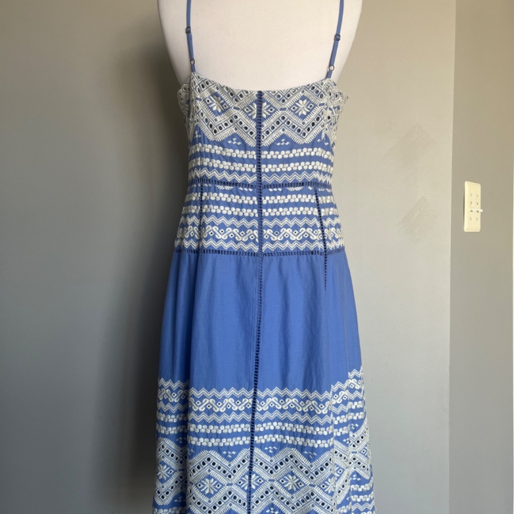 Tory Burch Blue 'Tiara' Embroidered Cotton A-Line Tank Sleeveless Casual Dress - Picture 10 of 15